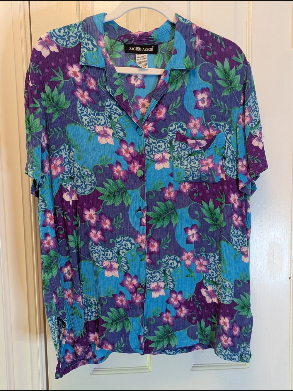 Sag Harbor Tropical Floral Button-Up Shirt - Blue & Purple